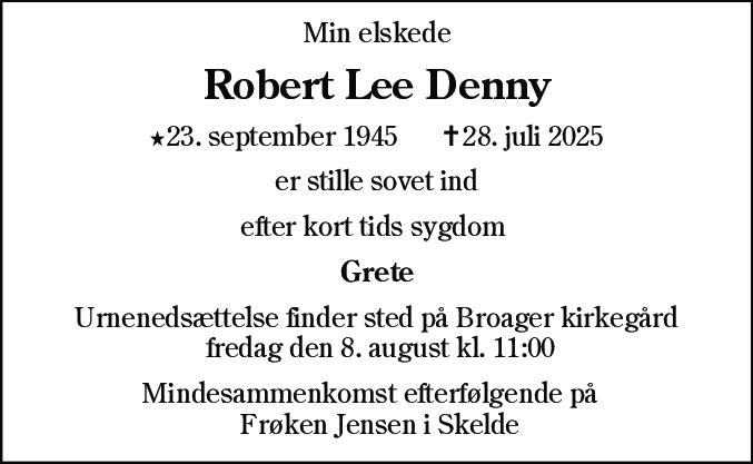 Dødsannonce for Robert Lee Denny