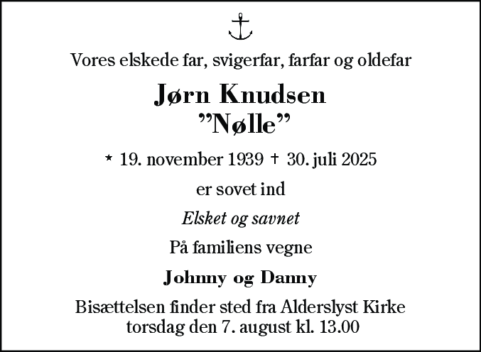 Dødsannonce for Jørn Knudsen