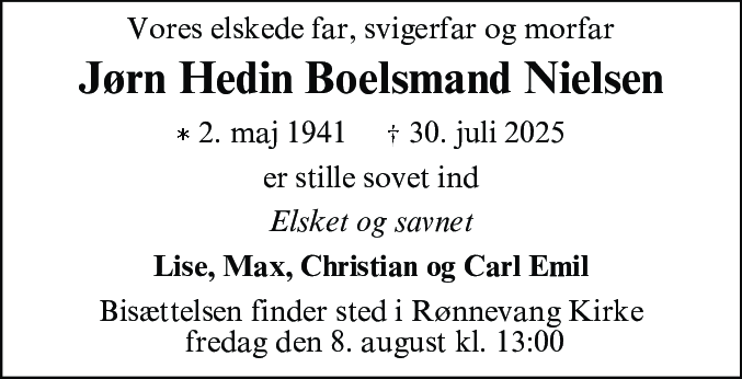Dødsannonce for Jørn Hedin Boelsmand Nielsen