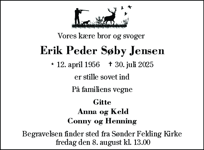 Dødsannonce for Erik Peder Søby Jensen