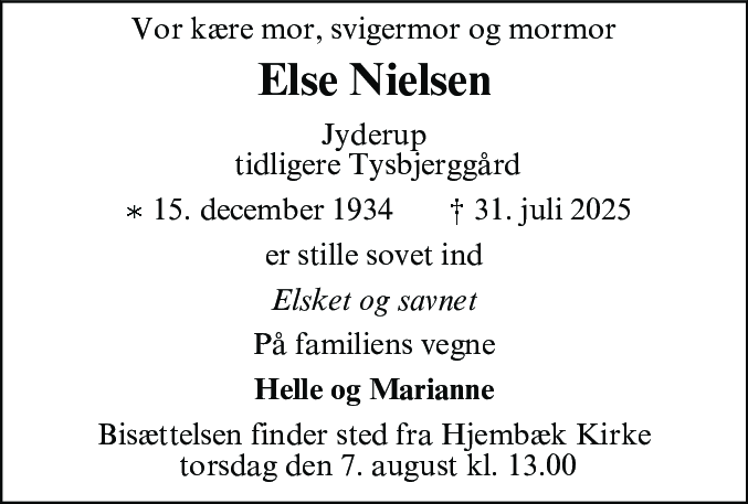 Dødsannonce for Ane Else Marie Nielsen