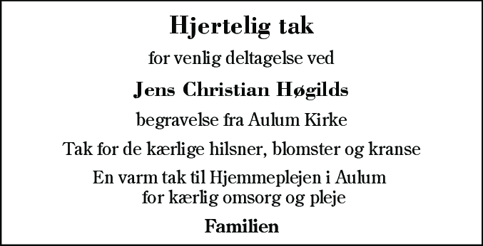 Dødsannonce for Jens Christian Høgild