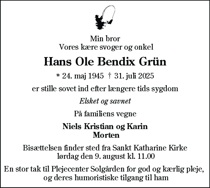 Dødsannonce for Hans Ole Bendix Grün
