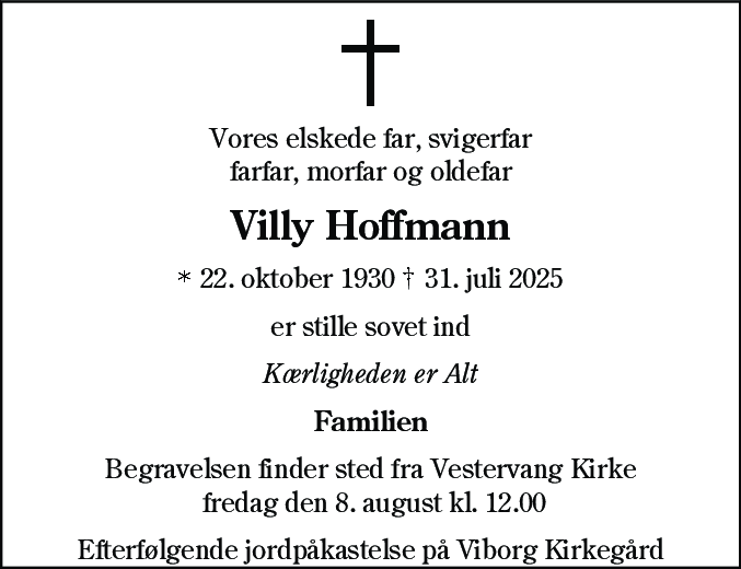 Dødsannonce for Villy Hoffmann