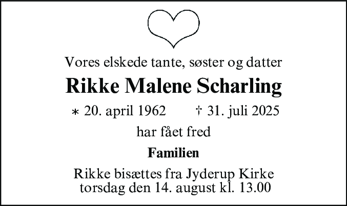 Dødsannonce for Rikke Malene Scharling