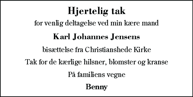 Dødsannonce for Karl Johannes Jensen