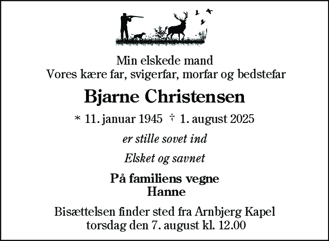 Dødsannonce for Bjarne Christensen