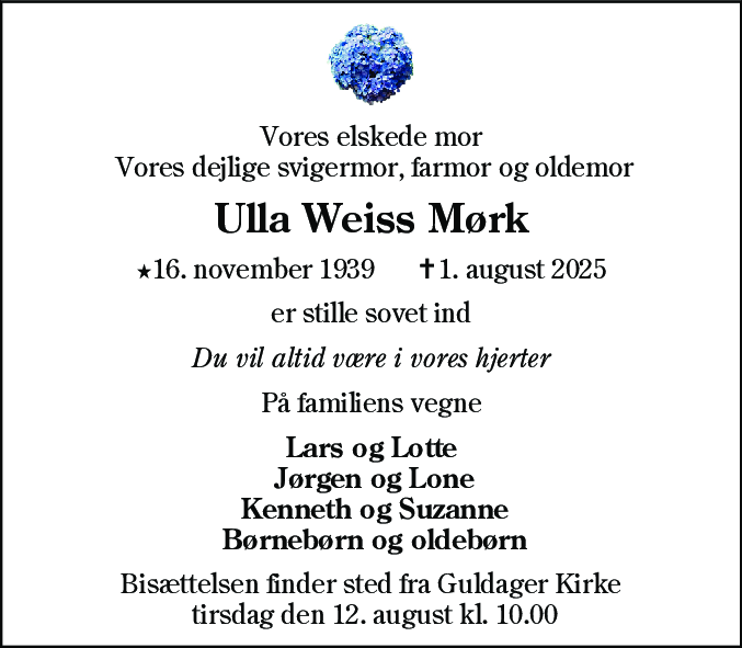 Dødsannonce for Ulla Weiss Mørk