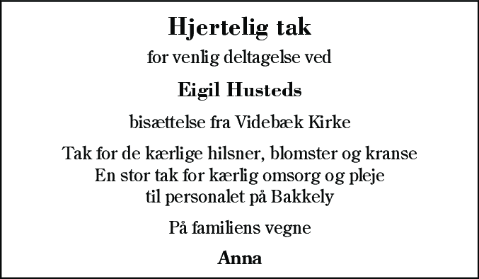 Dødsannonce for Eigild Husted