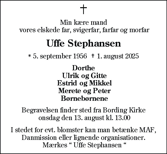 Dødsannonce for Uffe Stephansen
