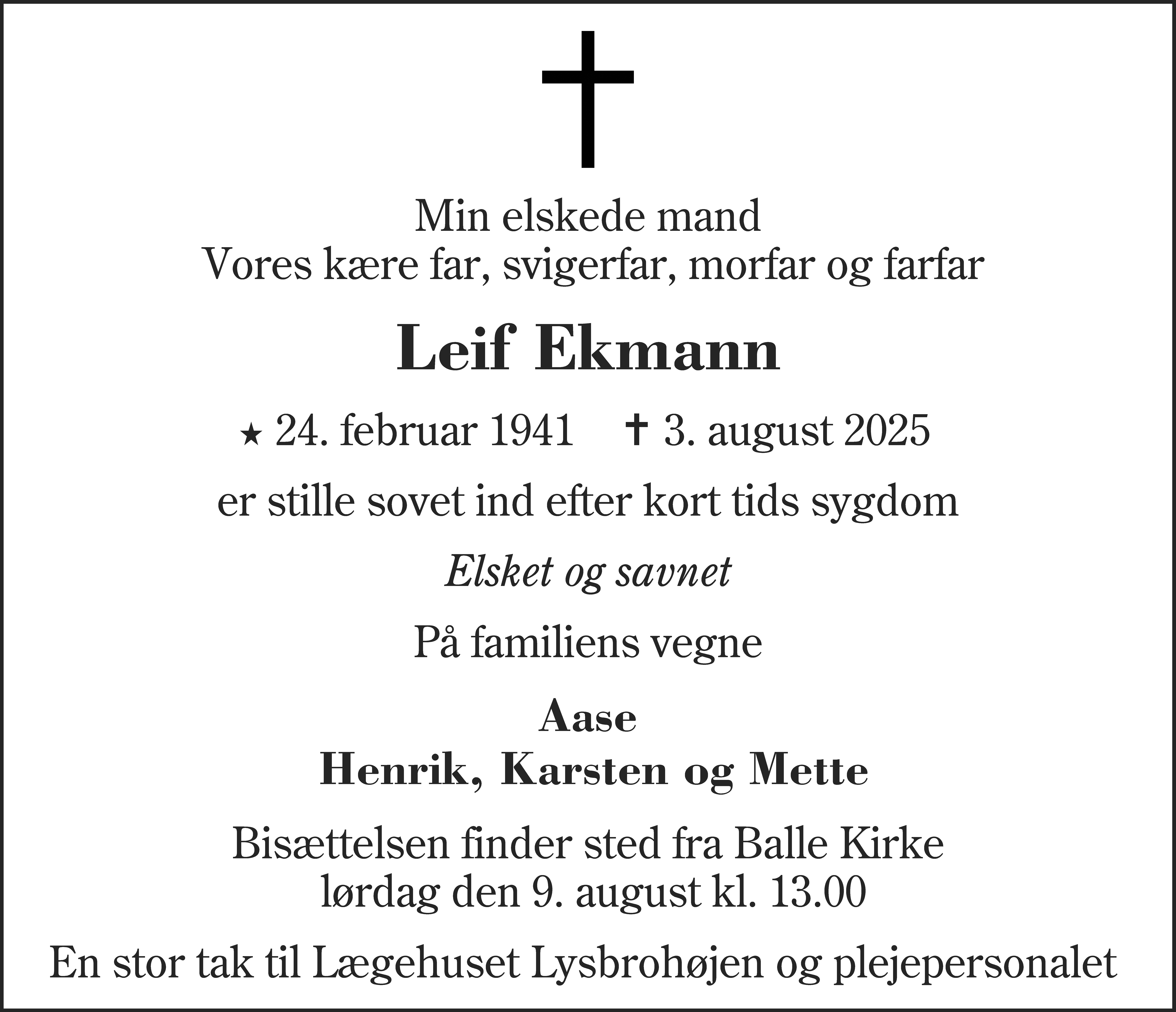 Dødsannonce for Leif Ekmann