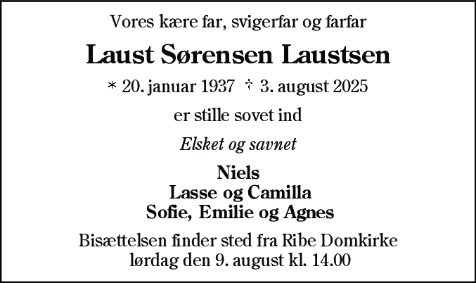 Dødsannonce for Laust Sørensen Laustsen