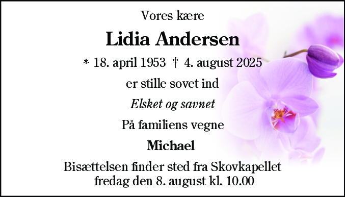Dødsannonce for Lidia Andersen