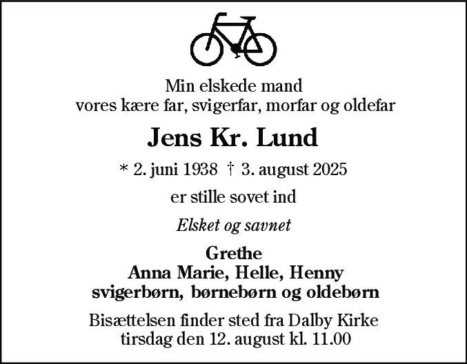 Dødsannonce for Jens Kristian Lund
