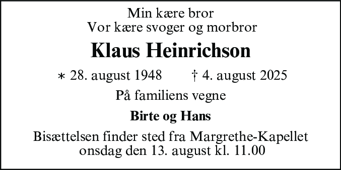 Dødsannonce for Klaus Heinrichson