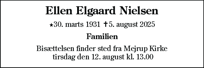 Dødsannonce for Ellen Nielsen