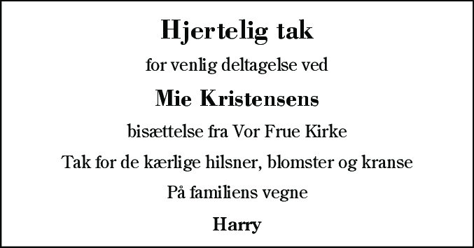 Dødsannonce for Inge Marie Kirstine Kristensen