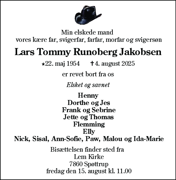 Dødsannonce for Lars Tommy Runoberg Jakobsen