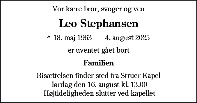 Dødsannonce for Leo Stephansen