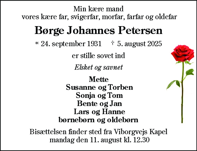 Dødsannonce for Børge Johannes Petersen