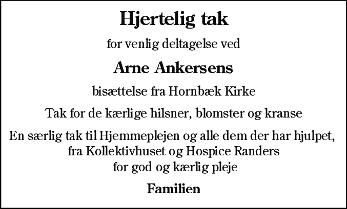 Dødsannonce for Arne Ankersen