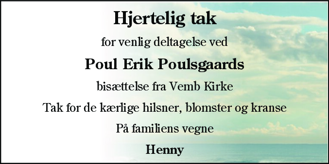 Dødsannonce for Poul Erik Poulsgaard