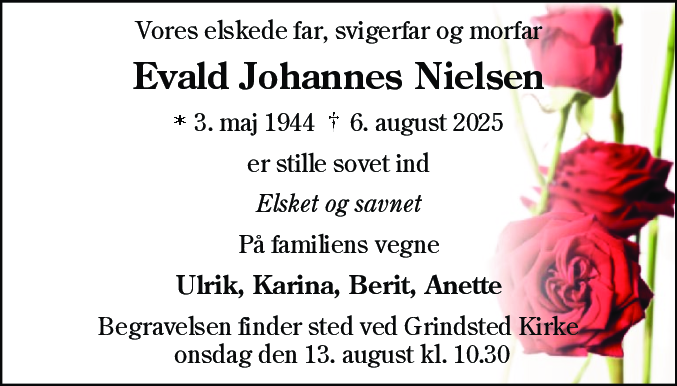 Dødsannonce for Evald Johannes Nielsen