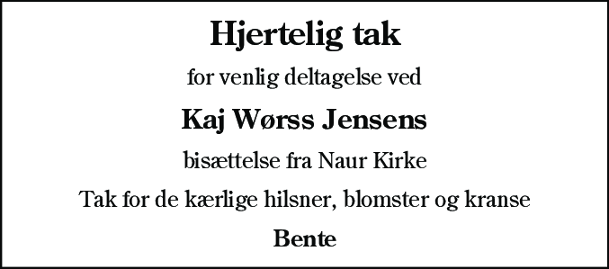Dødsannonce for Kaj Wørss Jensen