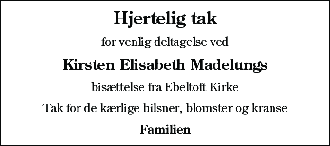 Dødsannonce for Kirsten Elisabeth Madelung