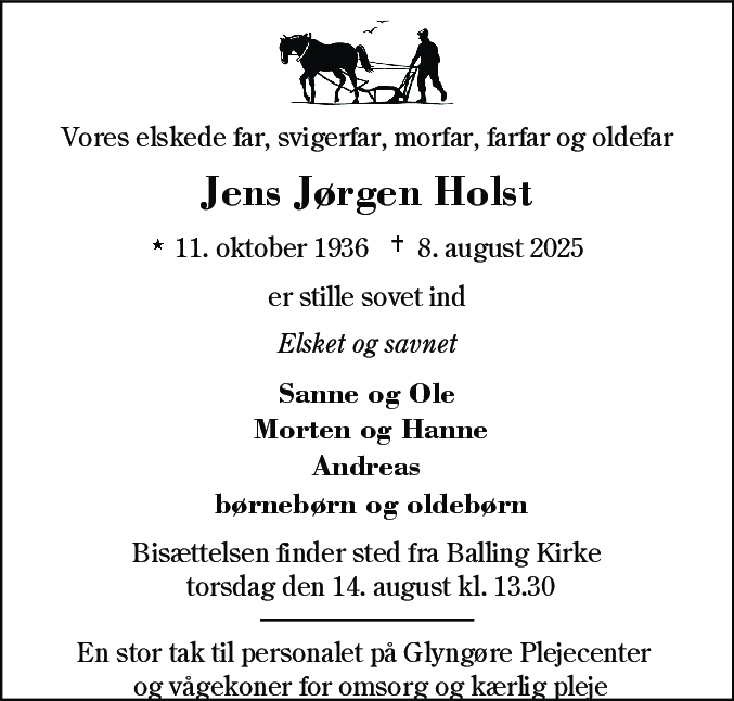 Dødsannonce for Jens Jørgen Holst
