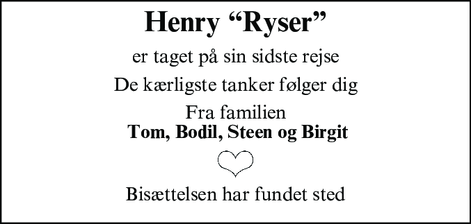 Dødsannonce for Henry Friedrich Vilhelm Petersen