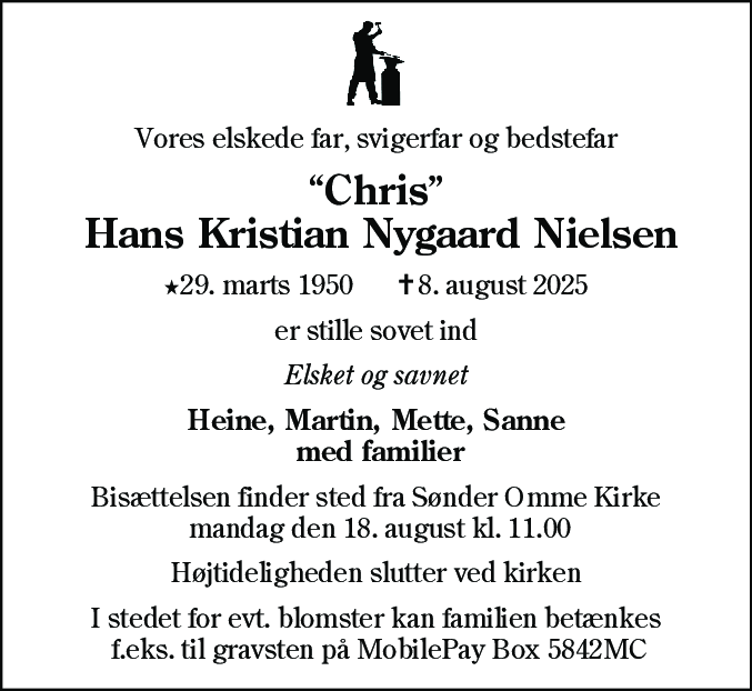 Dødsannonce for Hans Kristian Nygaard Nielsen