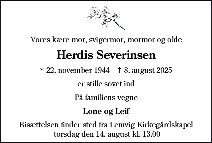 Dødsannonce for Herdis Severinsen