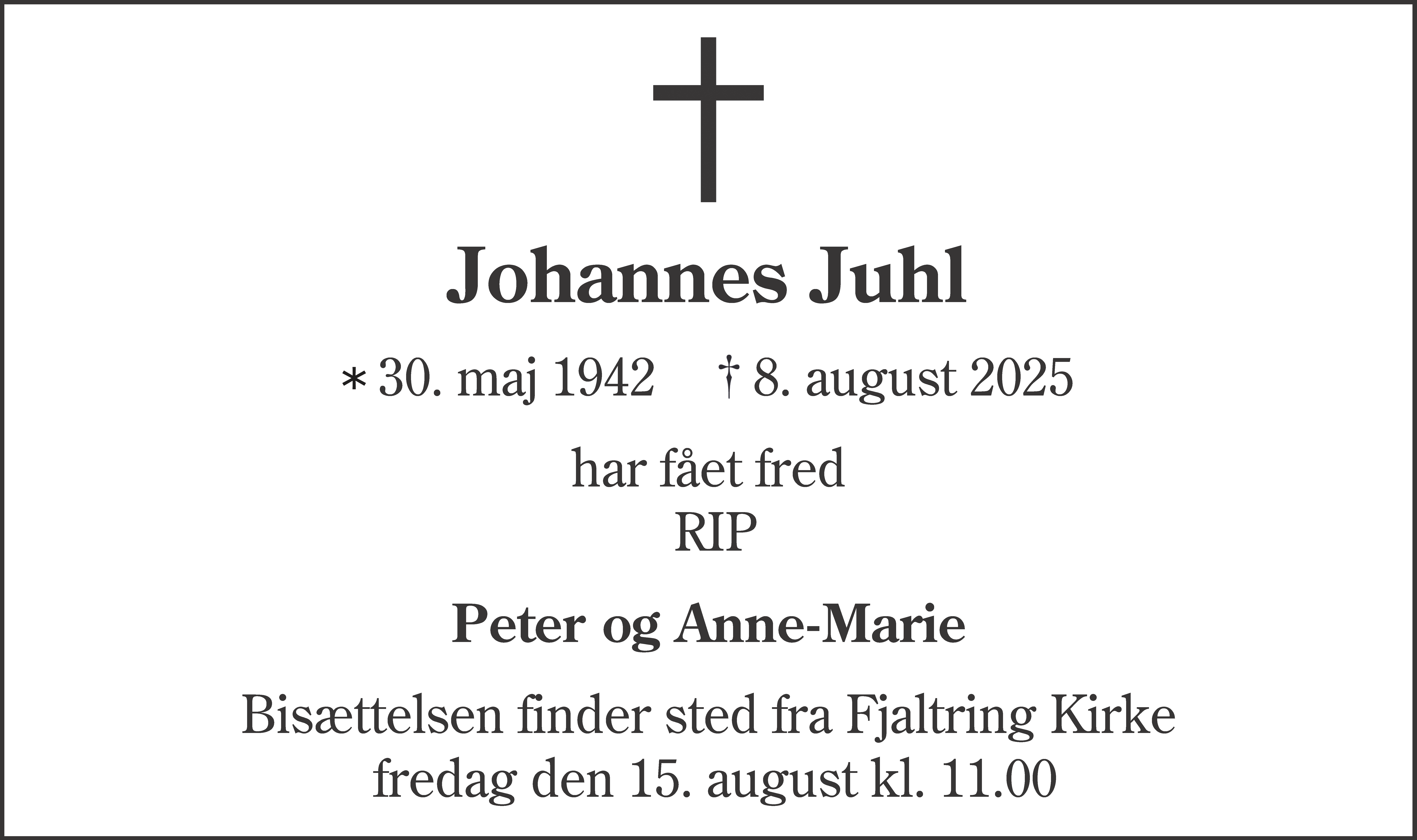 Dødsannonce for Johannes Juhl