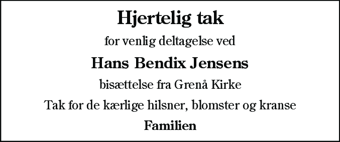 Dødsannonce for Hans Bendix Jensen