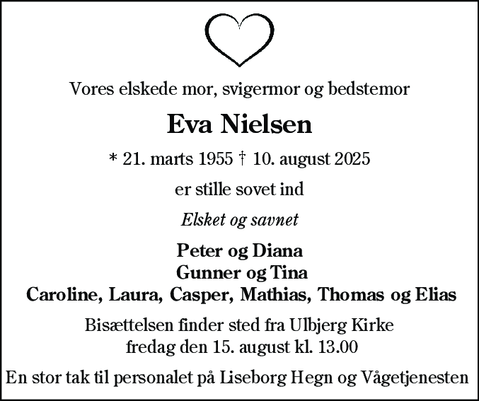Dødsannonce for Eva Nielsen
