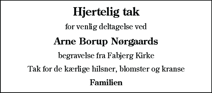 Dødsannonce for Arne Borup Nørgaard