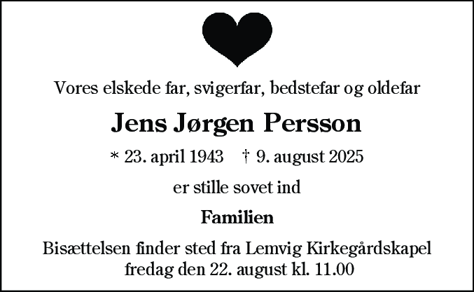 Dødsannonce for Jens Jørgen Persson