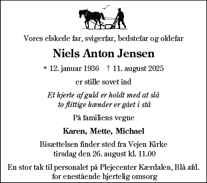 Dødsannonce for Niels Anton Jensen