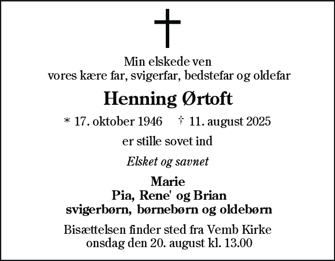 Dødsannonce for Henning Ørtoft