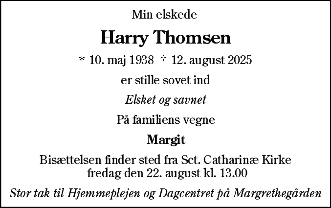 Dødsannonce for Harry Thomsen