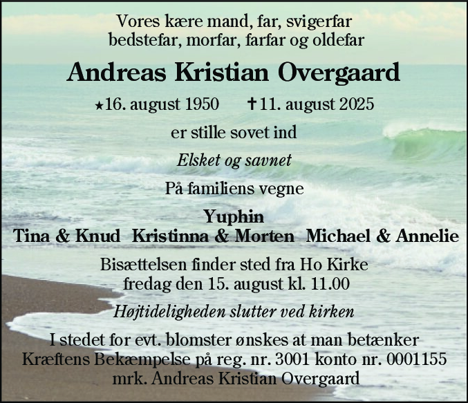 Dødsannonce for Andreas Kristian Overgaard