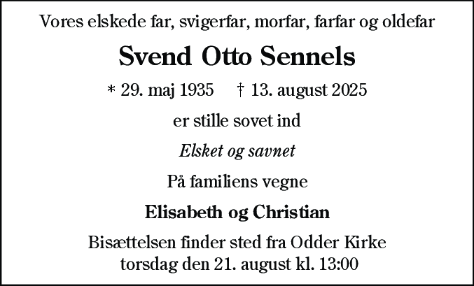 Dødsannonce for Svend Otto Sennels