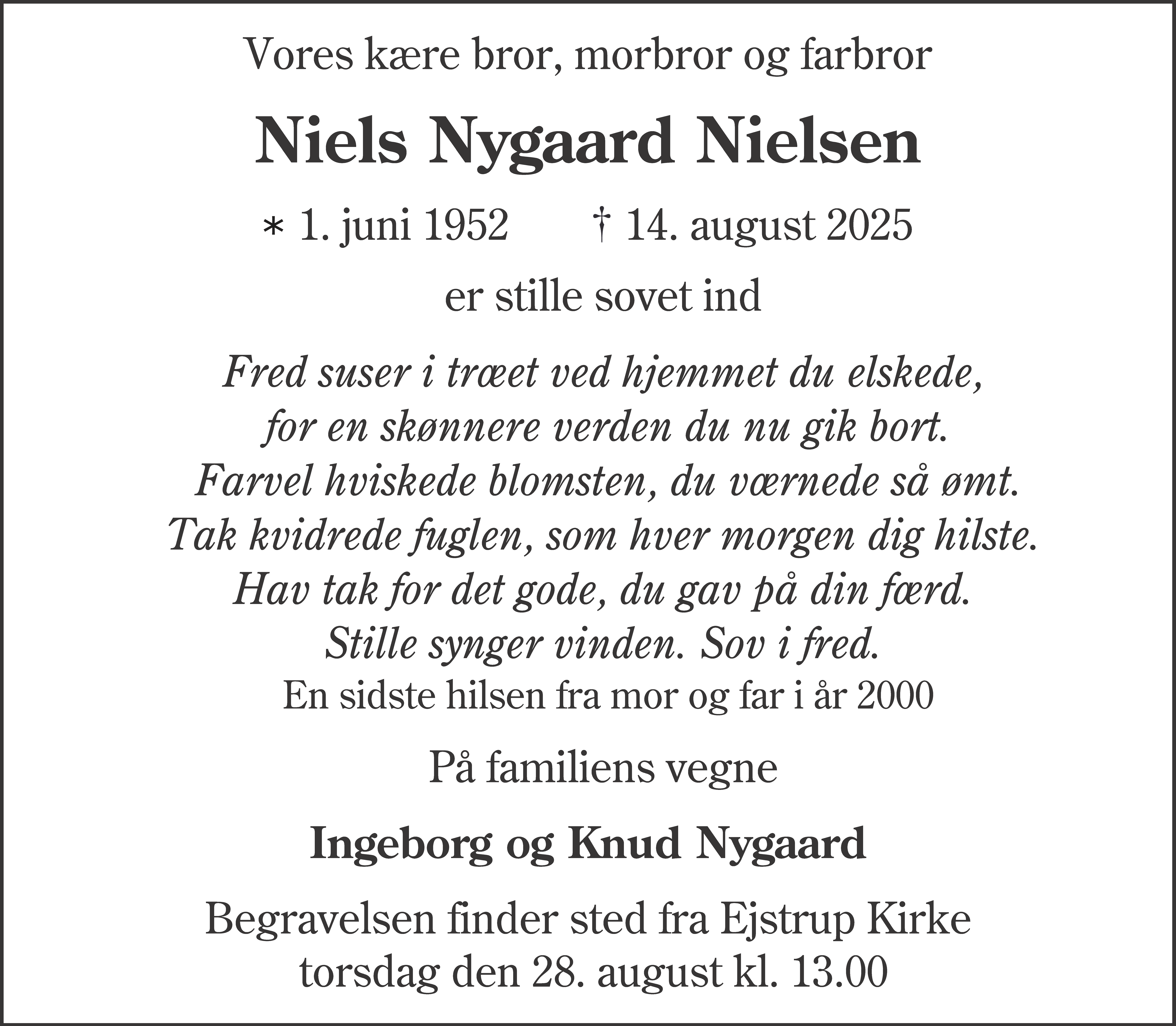 Dødsannonce for Niels Nygaard Nielsen