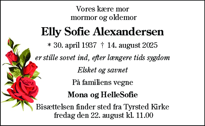 Dødsannonce for Elly Sofie Alexandersen