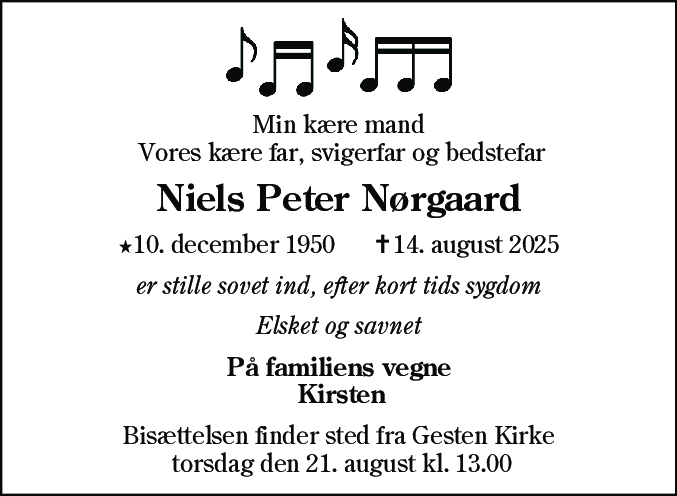 Dødsannonce for Niels Peter Nørgaard