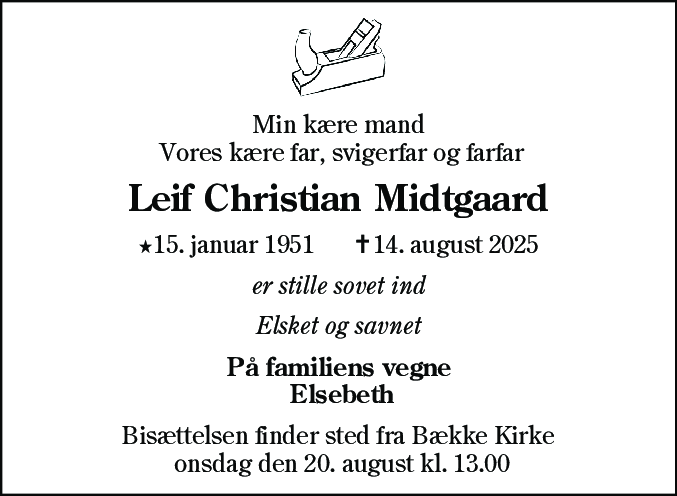 Dødsannonce for Leif Christian Midtgaard