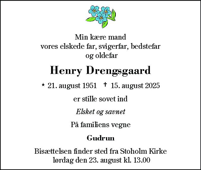 Dødsannonce for Henry Drengsgaard