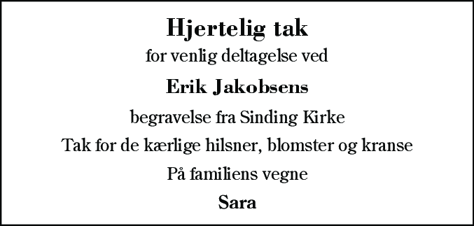Dødsannonce for Erik Jakobsen