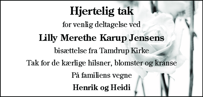 Dødsannonce for Lilly Merethe Karup Jensen
